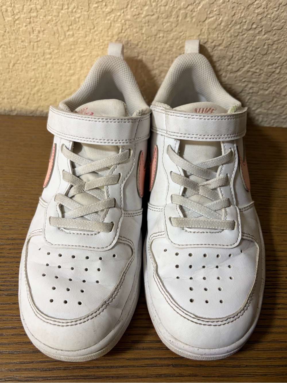 Nike Kids White Sneakers with Pink Accents - Velcro Strap